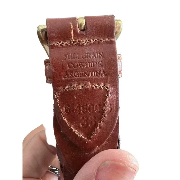 Men's Brown Full Grain Cowhide Leather Laced Link Belt Size 36 - Picture 4 of 6